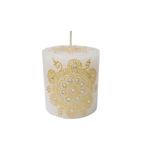 Hand-Painted Floral Vine Henna Design Candles – Unscented White Candles for Gifting & Decoration (3 x 3 Inches)